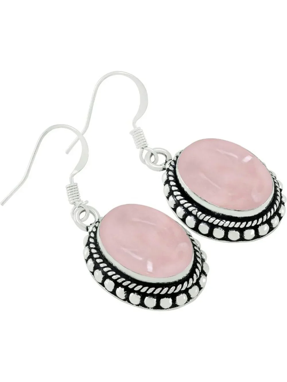 Lightweight Oval Dangle Earrings with Natural Gemstones - 925 Silver Plated